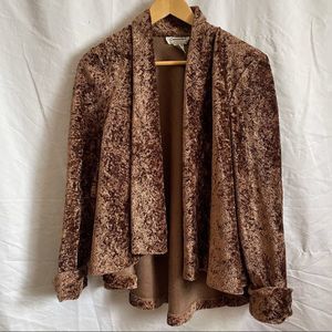 Lovely 90s, vintage, crushed brown / Ross gold velvet open jacket.